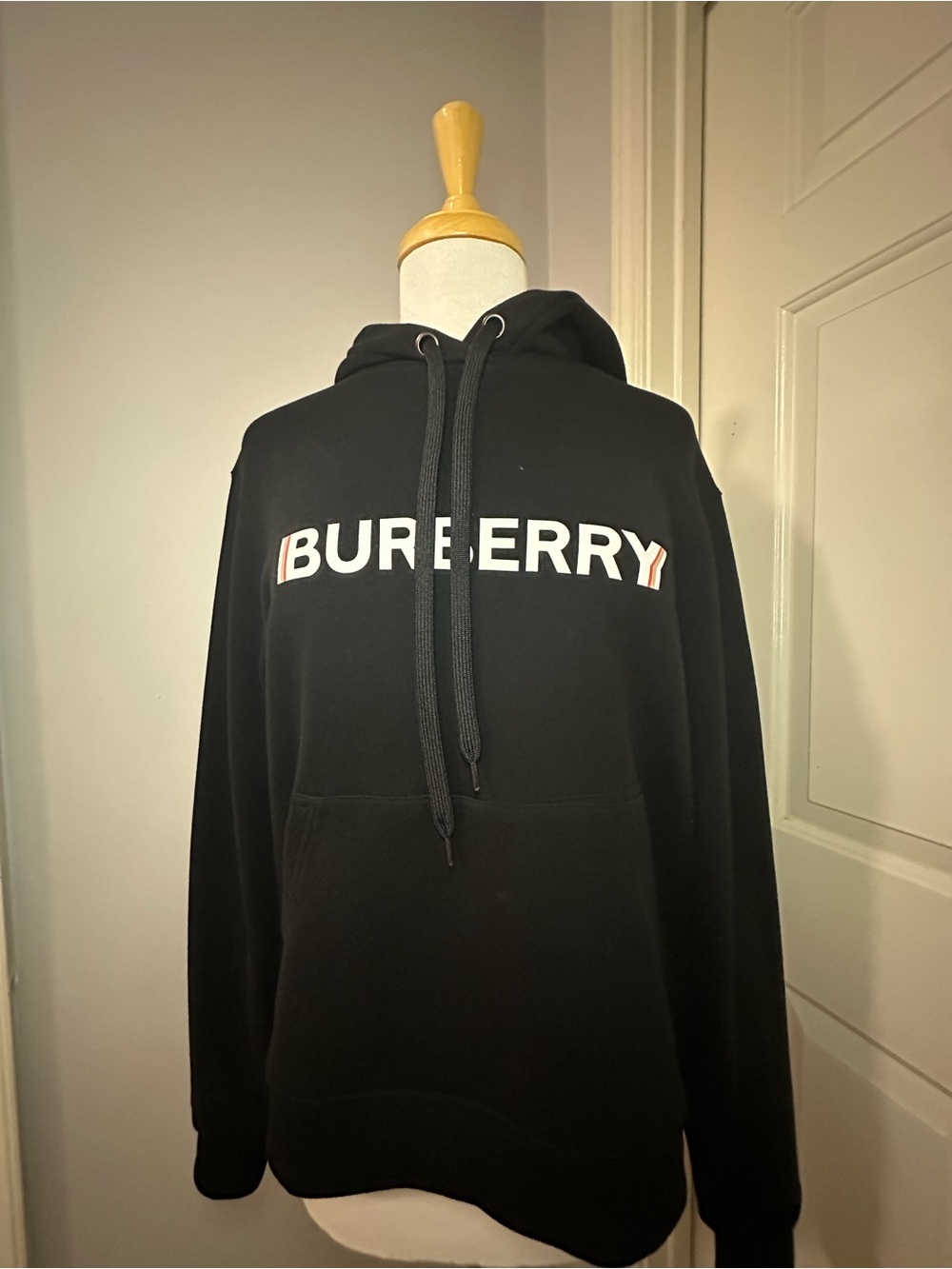 Burberry Black Logo Pullover Hoodie with White Accent